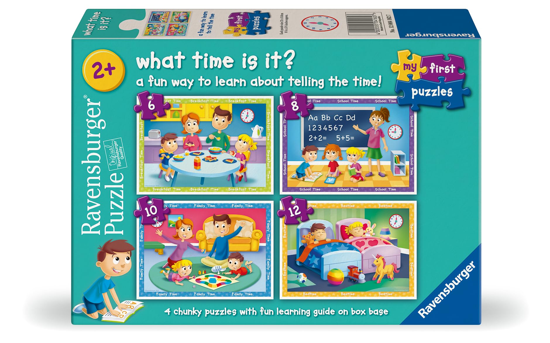 Ravensburger What's The Time - My First Jigsaw Puzzles for Kids Age 2 Years Up (24 Months) - 6, 8, 10, 12 Pieces - Educational Toddler Toys