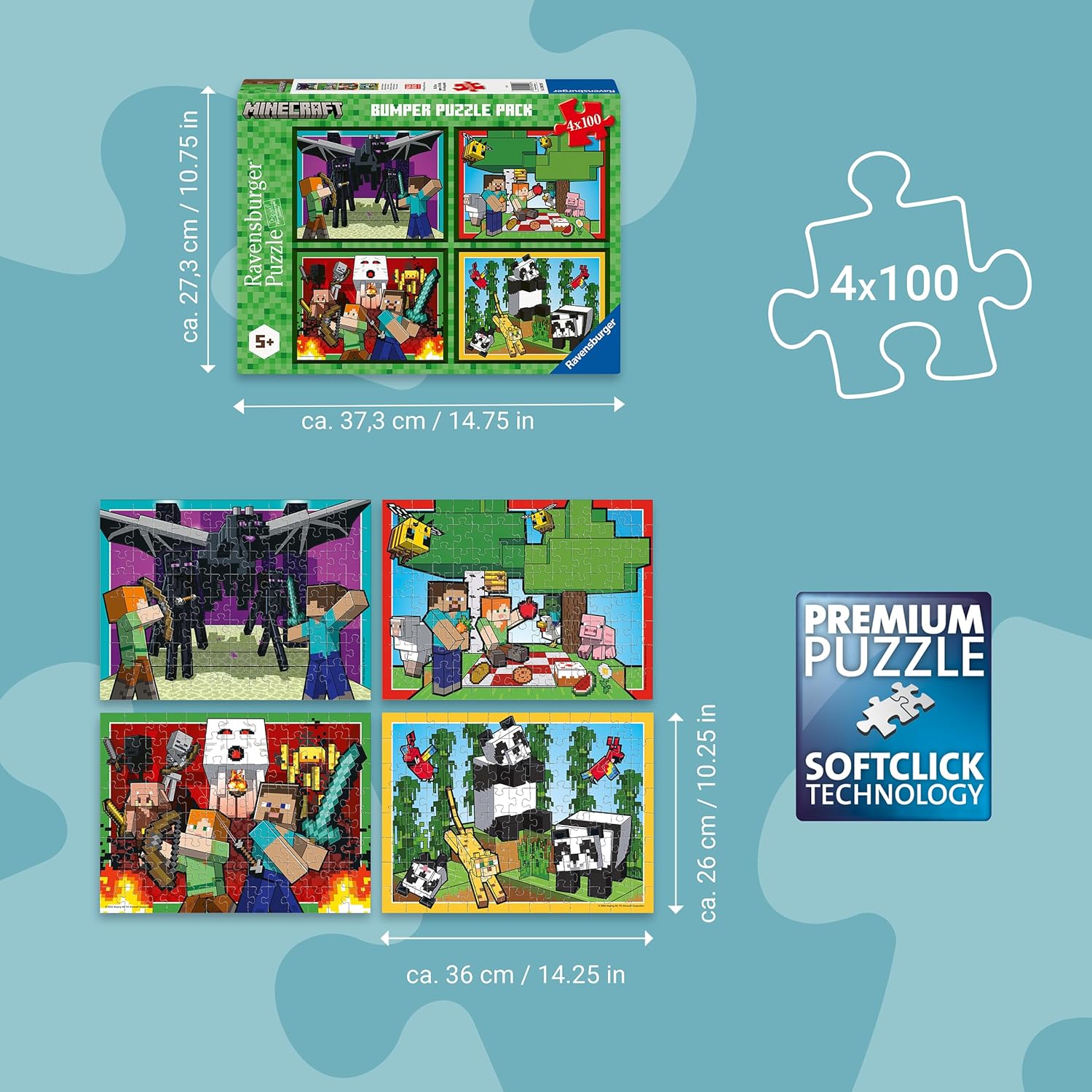 Ravensburger Minecraft 4x100 Piece Bumper Puzzle Pack for Kids 5+