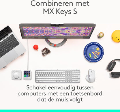 Logitech MX Master 4, ergonomische draadloze muis met geavanceerde haptische feedback, ultrasnel scrollen, opladen via USB-C, Bluetooth, Windows, macOS – Lichtgrijs