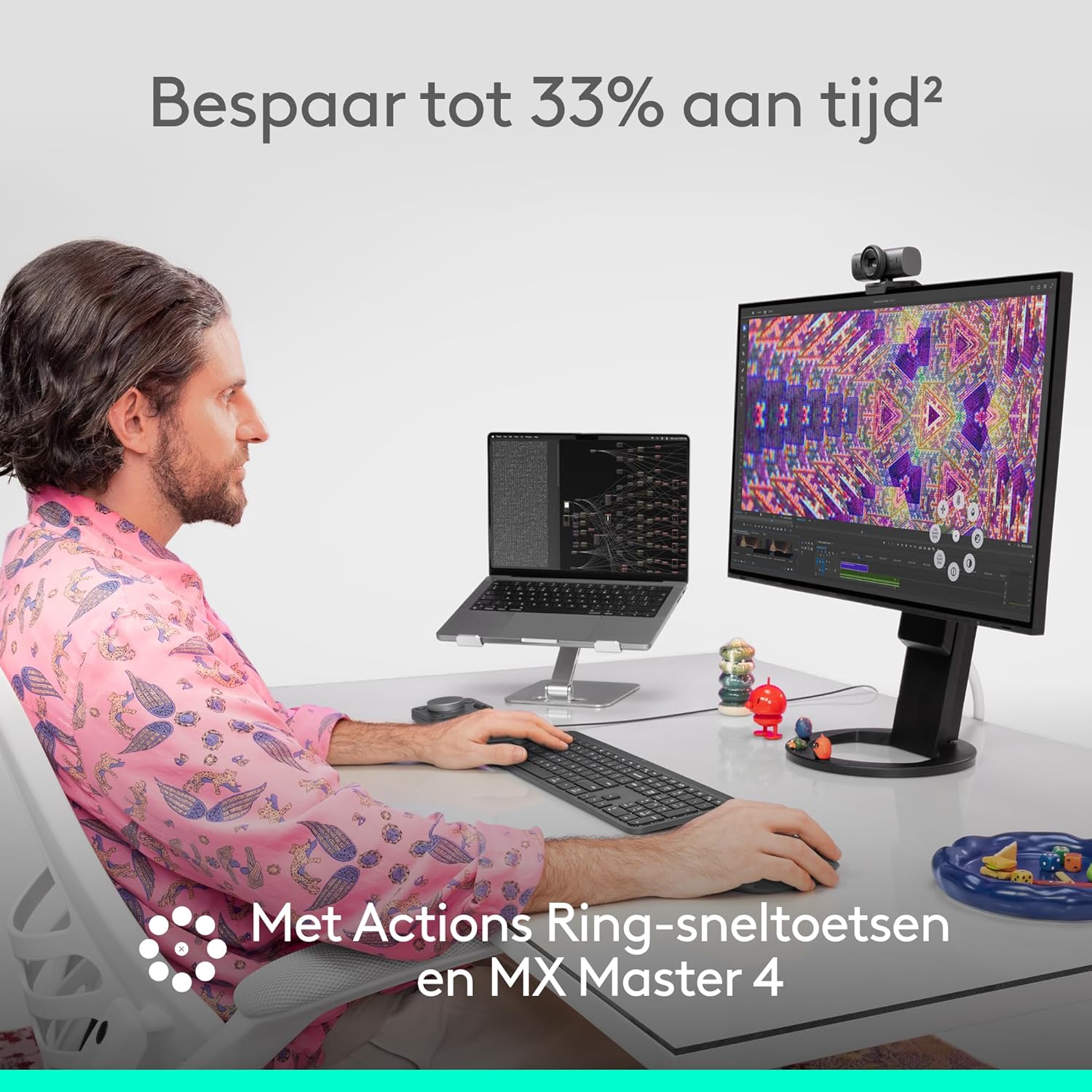 Logitech MX Master 4, ergonomische draadloze muis met geavanceerde haptische feedback, ultrasnel scrollen, opladen via USB-C, Bluetooth, Windows, macOS – Lichtgrijs
