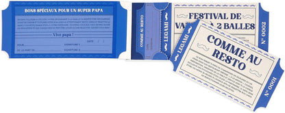 LEGAMI - Block of 24 French Dads Vouchers with Family Activities, Punched Cut to Tear Off, Gift Idea, Dads Theme, 8" x 3.3"