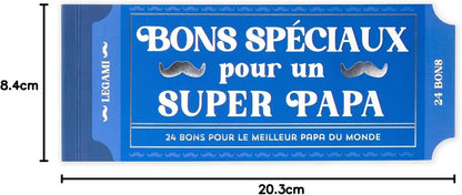 LEGAMI - Block of 24 French Dads Vouchers with Family Activities, Punched Cut to Tear Off, Gift Idea, Dads Theme, 8" x 3.3"