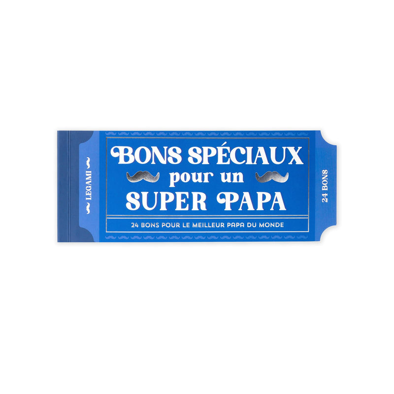LEGAMI - Block of 24 French Dads Vouchers with Family Activities, Punched Cut to Tear Off, Gift Idea, Dads Theme, 8" x 3.3"