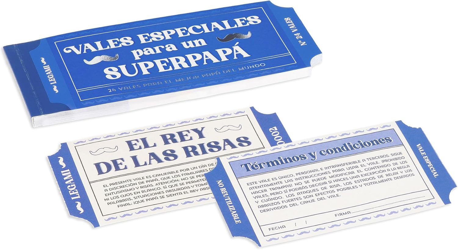 Legami - Block of 24 Vouchers for Dad in Spanish with Activities to Do with Family Coupons with Tear Punch, Gift Idea, Dad Theme, 8" x 3.3"