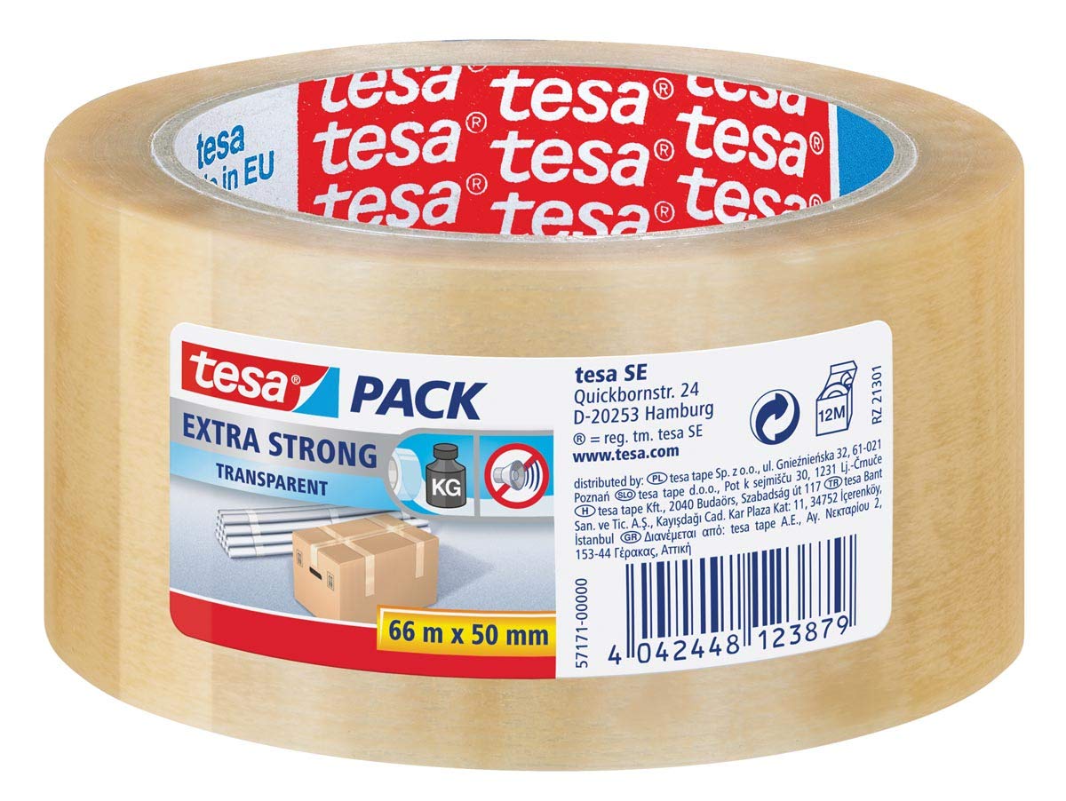 Tesa - 6 x Rulli di nastro per imballaggi in PVC, extra resistente, 50 mm x 66 m, colore: