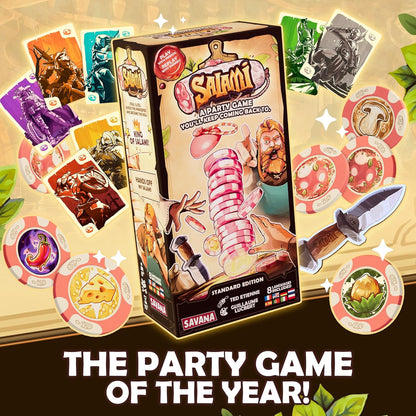 SAVANA Salami - Hilarious Bluff and Snack Party Game | Steal, Sizzle & Survive in The Tavern of Hook | 2–6 Players, Ages 8+, 15 Min Playtime | Family Game