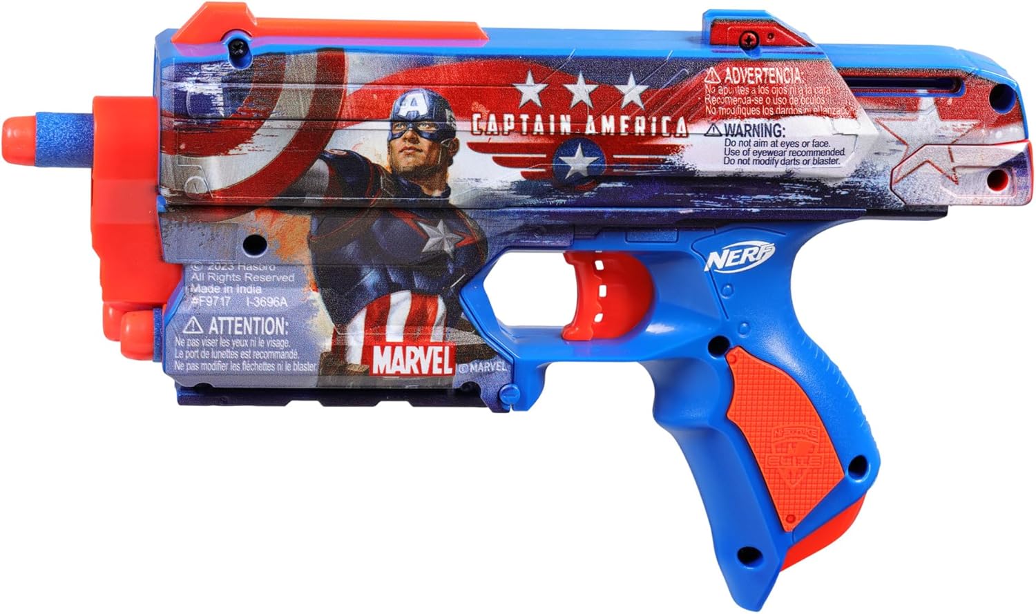 Nerf Marvel Captain America Dart Blaster, 10 Nerf Elite Darts, Holster