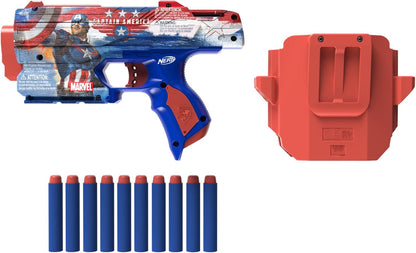 Nerf Marvel Captain America Dart Blaster, 10 Nerf Elite Darts, Holster