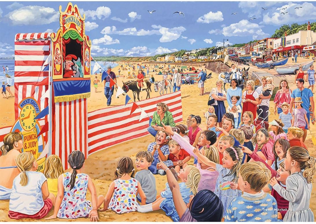 Gibsons Beside the Seaside 4 x 500 Piece Jigsaw Puzzle Set for Adults – Four Charming Summer Seaside Scenes by Trevor Mitchell – Family Beach Holiday Theme – Premium Multi‑Box Puzzle Collection