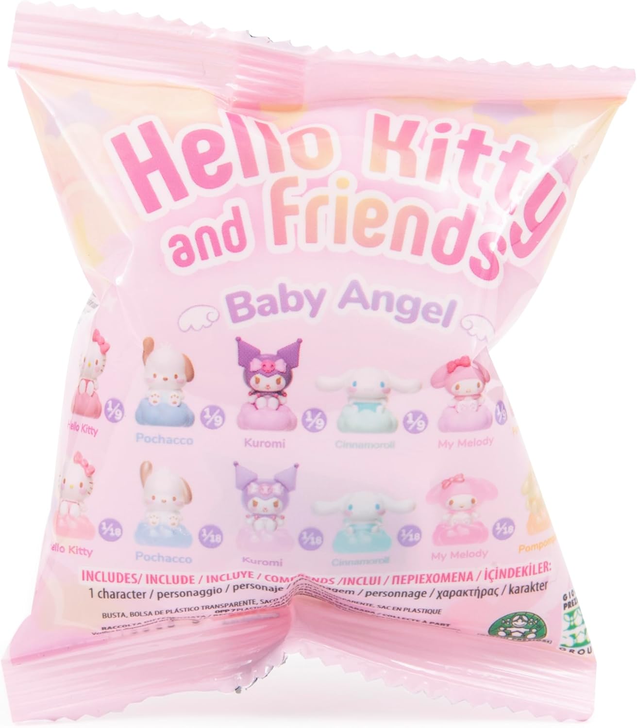 Hello Kitty Mini Figure Blind Bag – 1 Random Figure Included (4cm Baby Angel Series), Collect 1 of 6 Characters in Regular or Shiny Light-Up Style, Cute Sanrio Surprise Toy for Fans & Collectors
