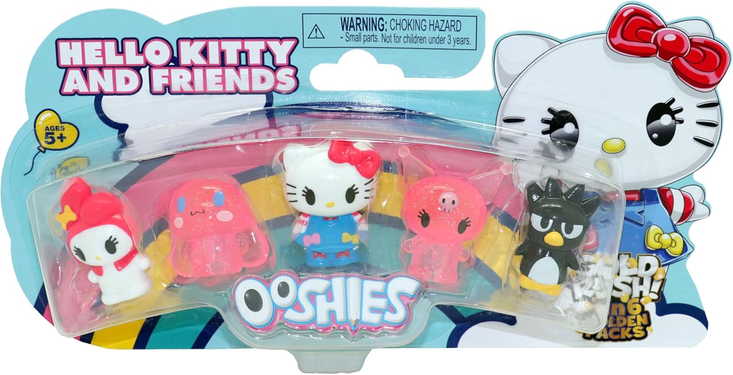 Ooshies Hello Kitty Collectibles 5 Pack Pencil Toppers – Chance of Rare Limited Edition Gold Collector Pack – Mini Figures for Kids Ages 5+, School Accessories, Party Bag Fillers & Gifts