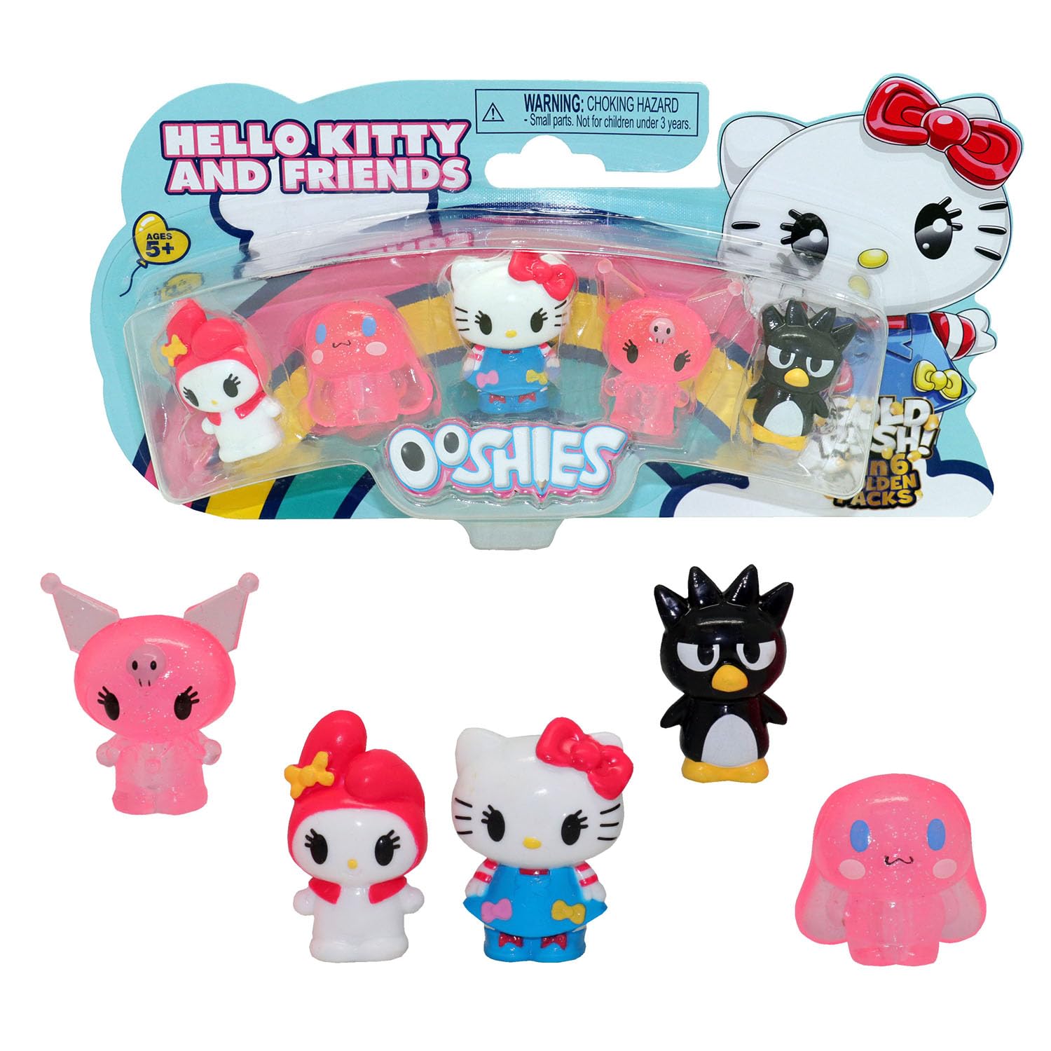 Ooshies Hello Kitty Collectibles 5 Pack Pencil Toppers – Chance of Rare Limited Edition Gold Collector Pack – Mini Figures for Kids Ages 5+, School Accessories, Party Bag Fillers & Gifts