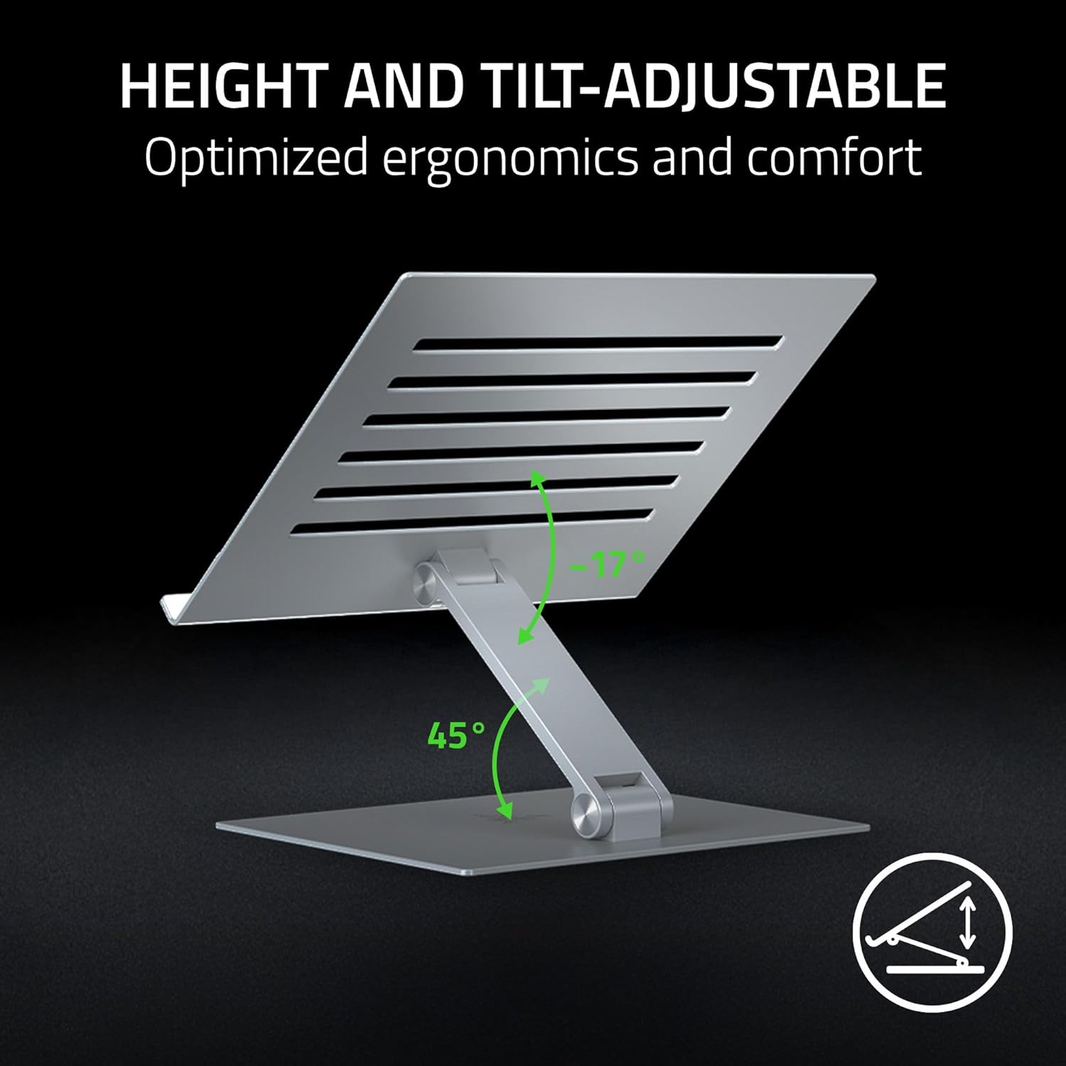 Razer Adjustable Laptop Stand - Ergonomic Height Laptop Stand Built For Laptops up to 18” inch (Height and Tilt-Adjustable, Durable Aluminum, Vented Design) Mercury