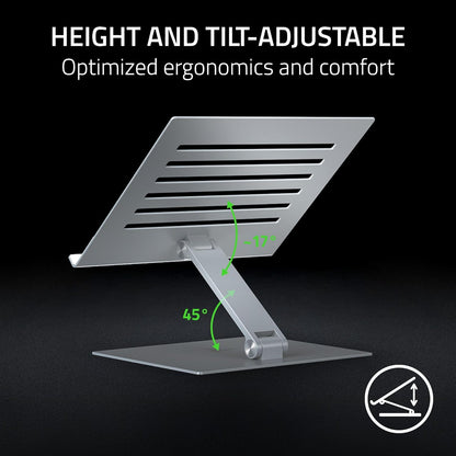 Razer Adjustable Laptop Stand - Ergonomic Height Laptop Stand Built For Laptops up to 18” inch (Height and Tilt-Adjustable, Durable Aluminum, Vented Design) Mercury