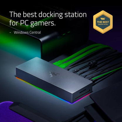 Razer Thunderbolt 5 Dock Chroma - 10 ports USB-Dock - 3x DisplayPort USB-C - Ethernet - Passthrough 140W - SD/UHS card - 2x USB-A - M.2 extension - UK connector - PC/Mac | Black