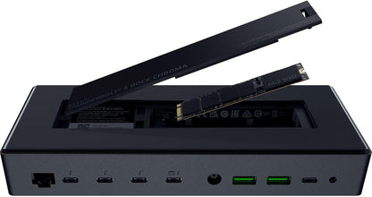 Razer Thunderbolt 5 Dock Chroma - 10 ports USB-Dock - 3x DisplayPort USB-C - Ethernet - Passthrough 140W - SD/UHS card - 2x USB-A - M.2 extension - UK connector - PC/Mac | Black