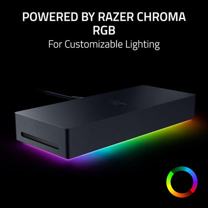 Razer Thunderbolt 5 Dock Chroma - 10 ports USB-Dock - 3x DisplayPort USB-C - Ethernet - Passthrough 140W - SD/UHS card - 2x USB-A - M.2 extension - UK connector - PC/Mac | Black