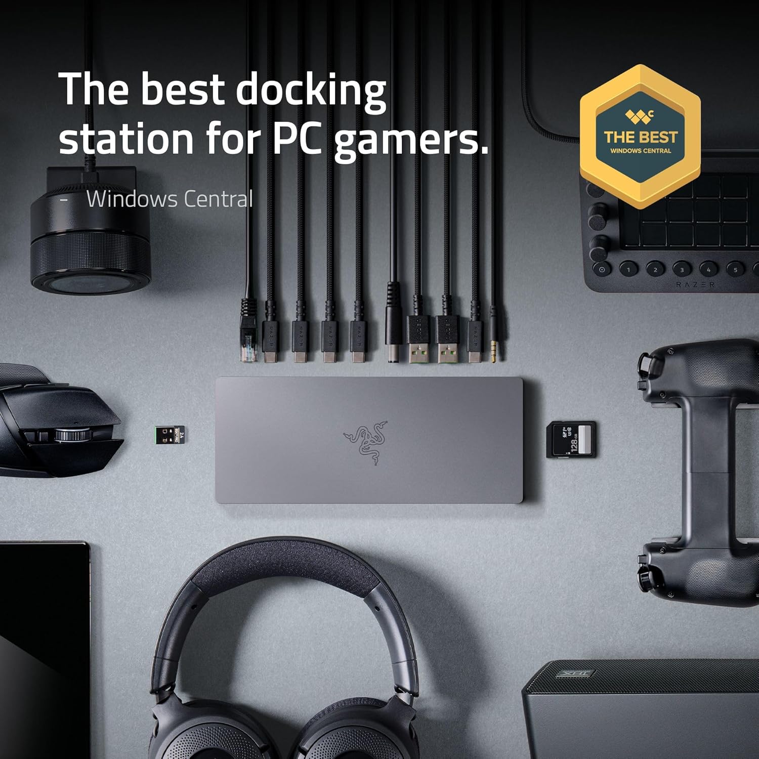 Razer Thunderbolt 5 Dock Chroma - 10 ports USB-Dock - 3x DisplayPort USB-C - Ethernet - Passthrough 140W - SD/UHS card - 2x USB-A - M.2 extension - UK connector - PC/Mac | Mercury