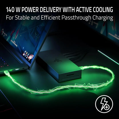 Razer Thunderbolt 5 Dock Chroma - 10 ports USB-Dock - 3x DisplayPort USB-C - Ethernet - Passthrough 140W - SD/UHS card - 2x USB-A - M.2 extension - UK connector - PC/Mac | Mercury
