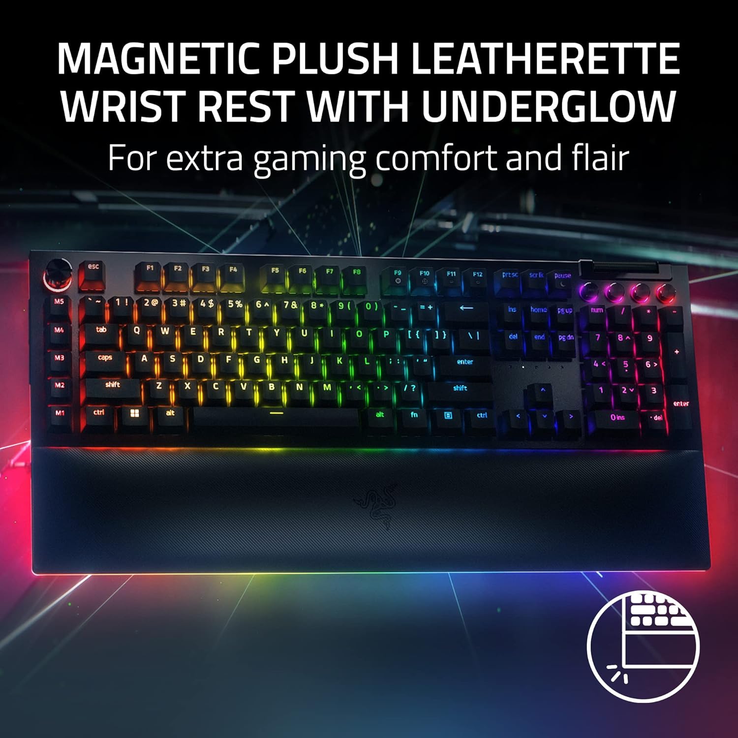 Razer BlackWidow V4 Pro (Green Switch) - Mechanical Gaming Keyboard (Clicky Mechanical Switches, Command Dial and 8 Dedicated Macro Keys, Multi-Function Roller, Wrist Rest) UK Layout | Black