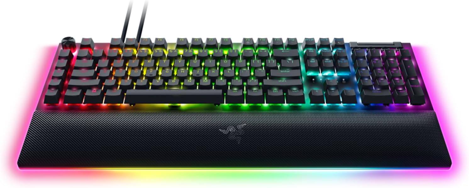 Razer BlackWidow V4 Pro (Green Switch) - Mechanical Gaming Keyboard (Clicky Mechanical Switches, Command Dial and 8 Dedicated Macro Keys, Multi-Function Roller, Wrist Rest) UK Layout | Black