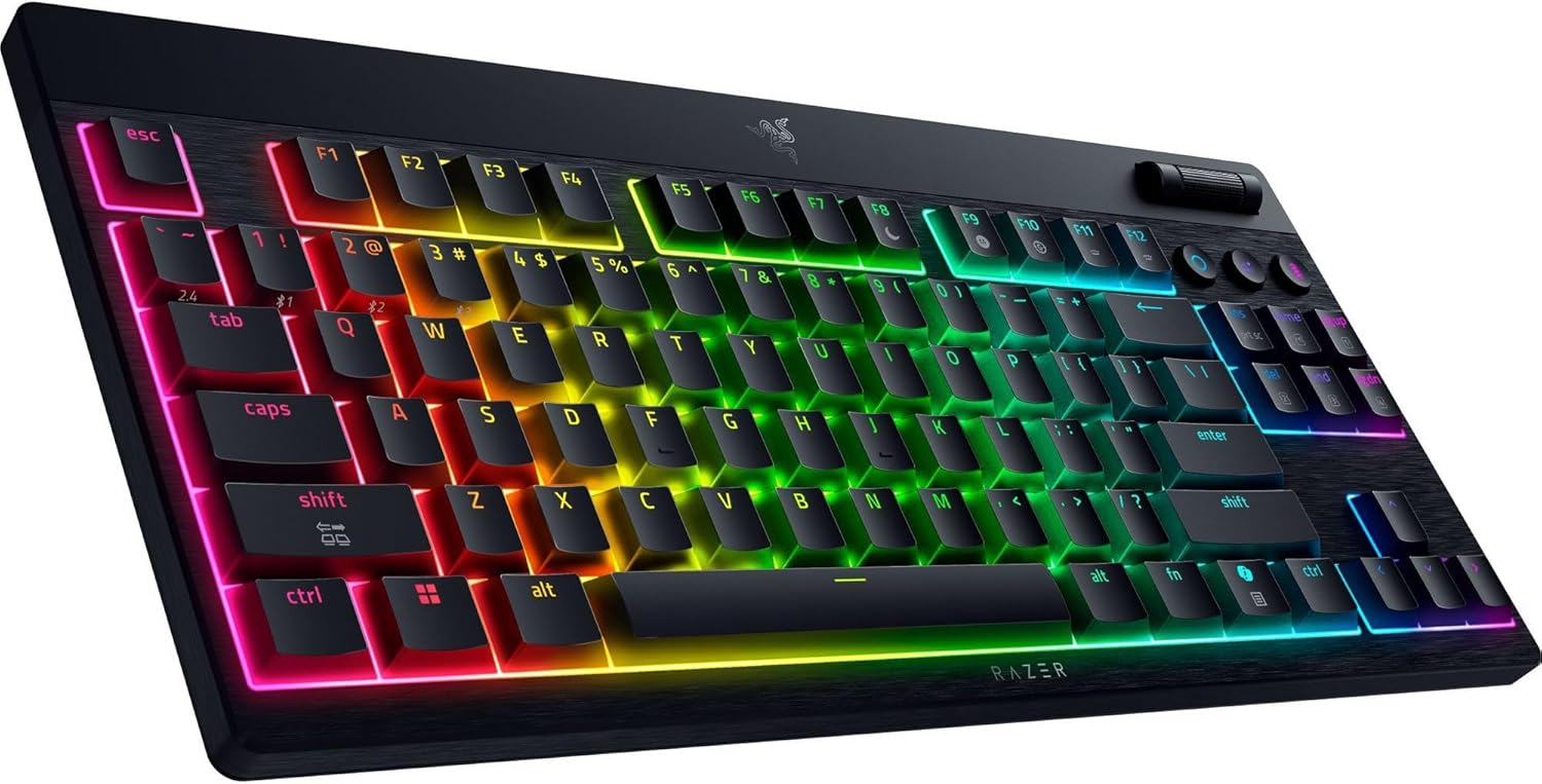 Razer BlackWidow V4 Tenkeyless HyperSpeed Low Profile - Wireless Hot-swappable Gaming Keyboard (HyperSpeed Wireless & BT, Multi-Function Roller & Control Buttons) Orange Switch | UK Layout