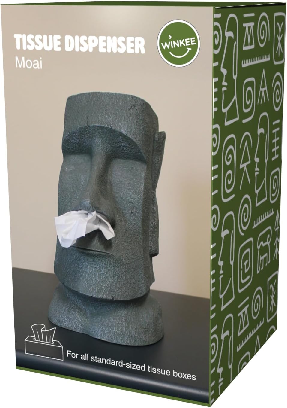 Winkee - Napkin Dispenser Moai Stone - Natural Stone Gray - Approximately 12 Inches Tall