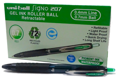Uni-Ball Rollerball Gel Ink Signo UMN-207E Green 0.7mm Box 12 pcs