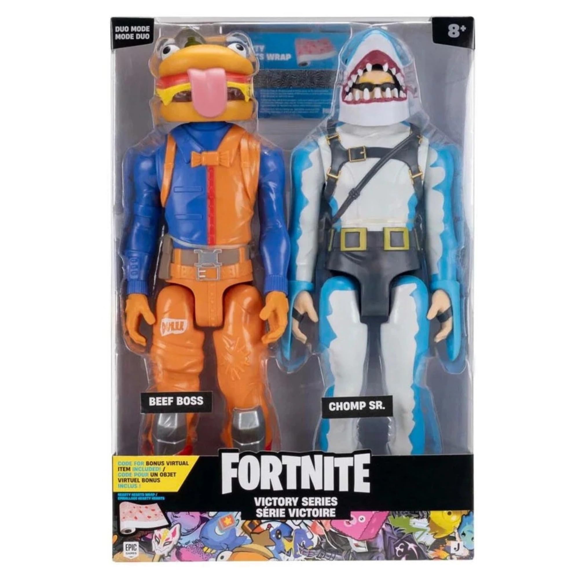 Jazwares Large Fortnite Duo Mode Victory Series Articulated Action Figures With Codes - (Beef Boss & Chomp Sr. 12" 30cm Twin Pack