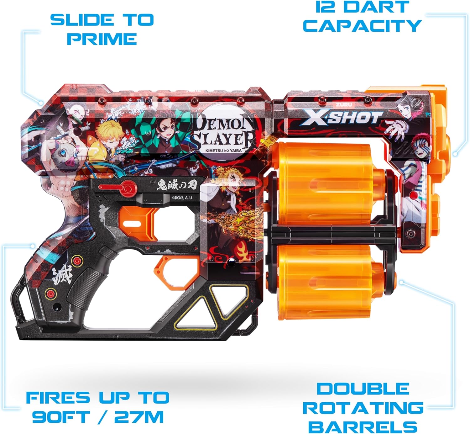 XSHOT Skins Demon Slayer, Dread, 12 Darts Included, Double Rotating Barrels, Air Pocket Dart Technology, Toy Foam Blaster for Kids, Teens and Adults, Brown Box, (Dread Demon Slayer)