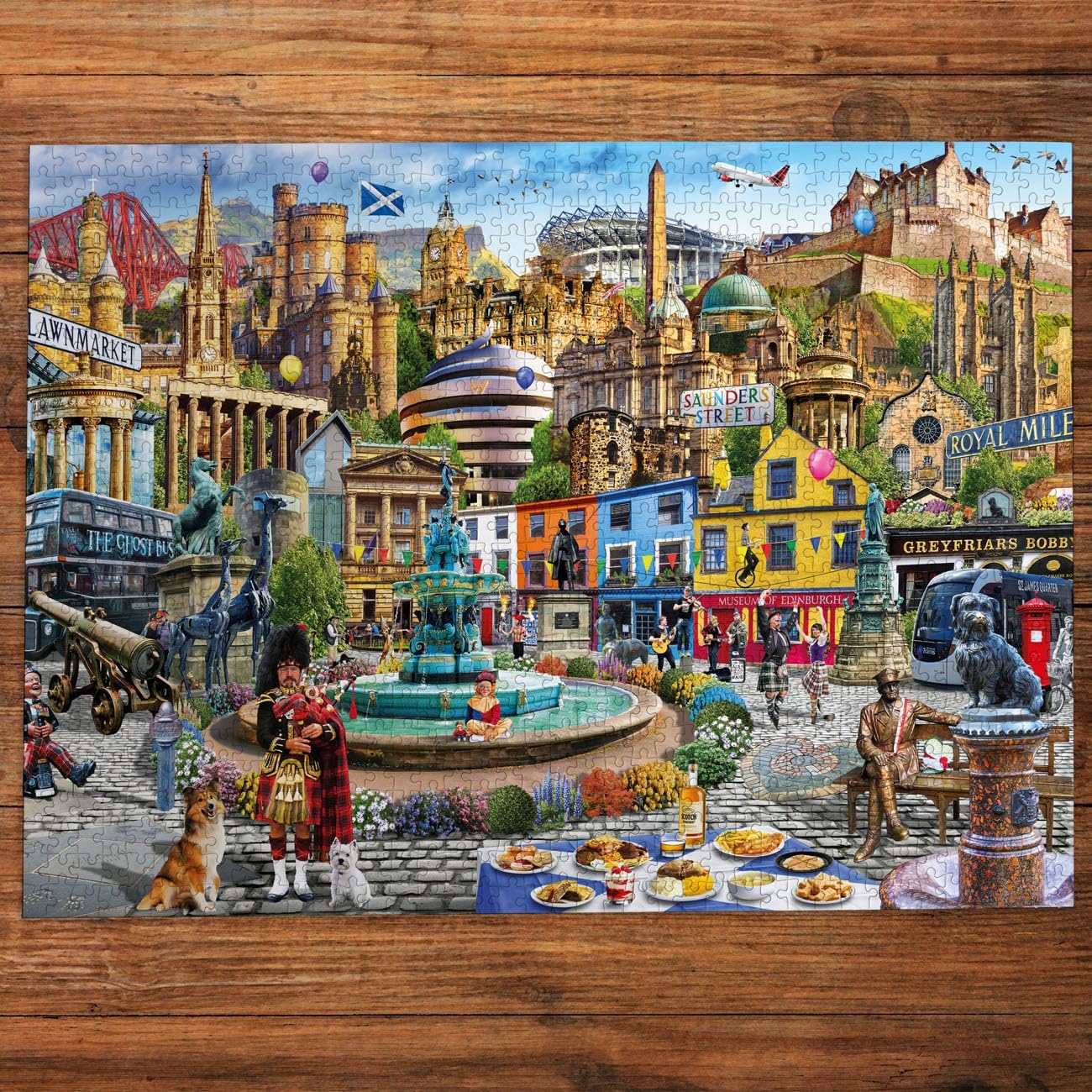 Gibsons A Day Out in Edinburgh 1000 Piece Jigsaw Puzzle for Adults - Iconic City Landmarks Artwork by Adrian Chesterman, Premium Sustainable Puzzle Made in the UK/EU - Great Gift