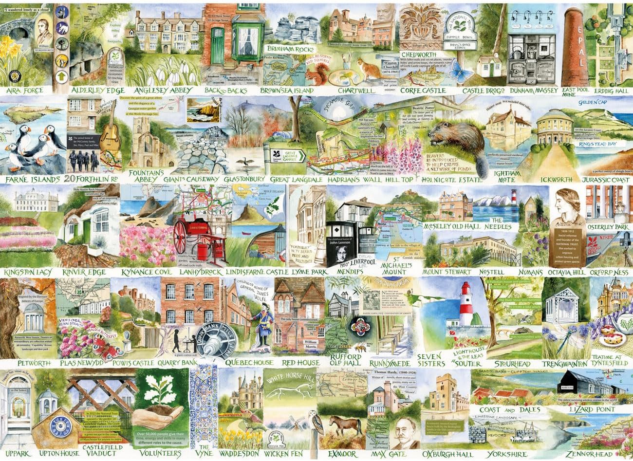 Gibsons National Trust Landmarks & Landscapes 1000 Piece Jigsaw Puzzle for Adults – Mix of British Landscapes, Landmarks & Nature Artwork by Val Goldfinch – Sustainably Made in the UK/EU – Great Gift