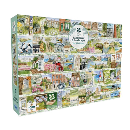 Gibsons National Trust Landmarks & Landscapes 1000 Piece Jigsaw Puzzle for Adults – Mix of British Landscapes, Landmarks & Nature Artwork by Val Goldfinch – Sustainably Made in the UK/EU – Great Gift