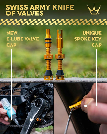 Peaty's Holeshot Fast Flow Tubeless Valves - High Airflow Anti Sealant Clog Design, Fast Tyre Setup, Fully Serviceable 7075 Aluminium, Bike Tyre Valves Compatible with MTB Rim Inserts