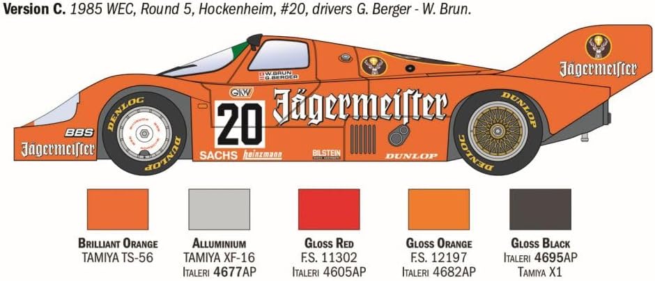 Italeri IT3678JP 1/24 Porsche 956 Jagermeister Plastic Model (Japanese Complementary Instructions Included