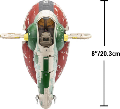 Jazwares Star Wars Micro Galaxy Squadron Boba Fetts Raumschiff (Ep 5) – 17,8 cm Fahrzeug mit Flight Display Stand und DREI 2,5 cm Mikrofiguren-Zubehör