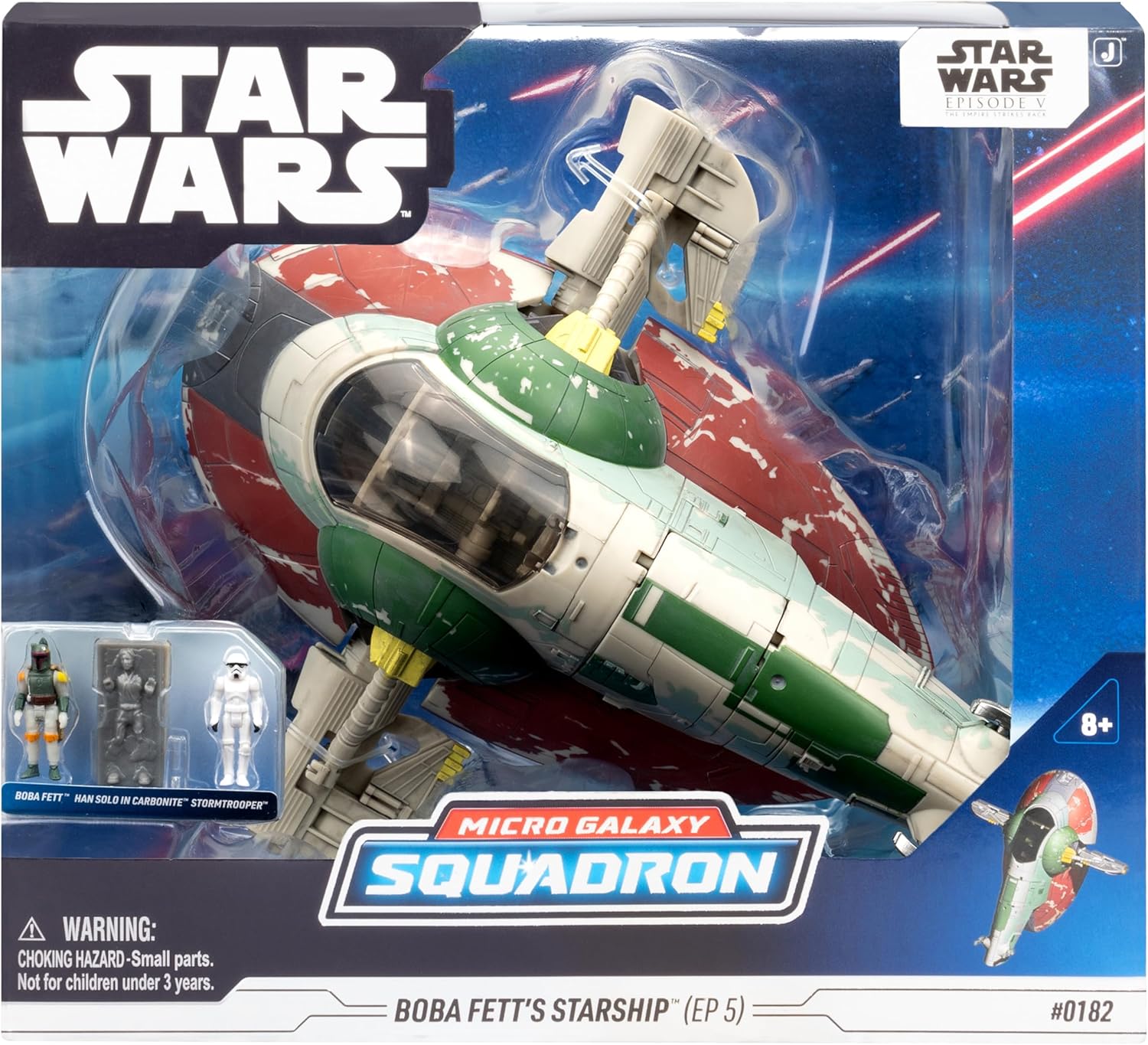 Jazwares Star Wars Micro Galaxy Squadron Boba Fetts Raumschiff (Ep 5) – 17,8 cm Fahrzeug mit Flight Display Stand und DREI 2,5 cm Mikrofiguren-Zubehör