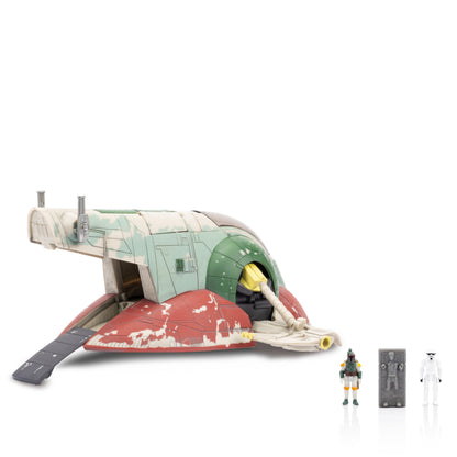Jazwares Star Wars Micro Galaxy Squadron Boba Fetts Raumschiff (Ep 5) – 17,8 cm Fahrzeug mit Flight Display Stand und DREI 2,5 cm Mikrofiguren-Zubehör
