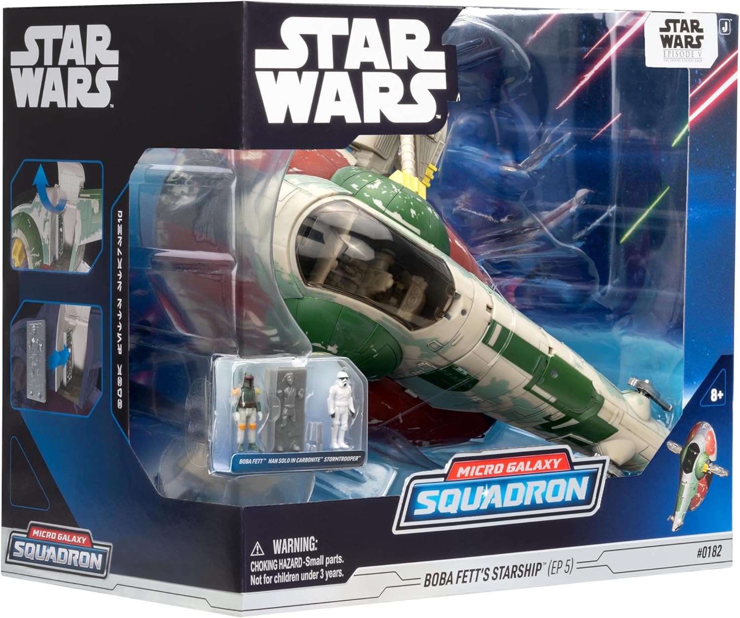 Jazwares Star Wars Micro Galaxy Squadron Boba Fetts Raumschiff (Ep 5) – 17,8 cm Fahrzeug mit Flight Display Stand und DREI 2,5 cm Mikrofiguren-Zubehör
