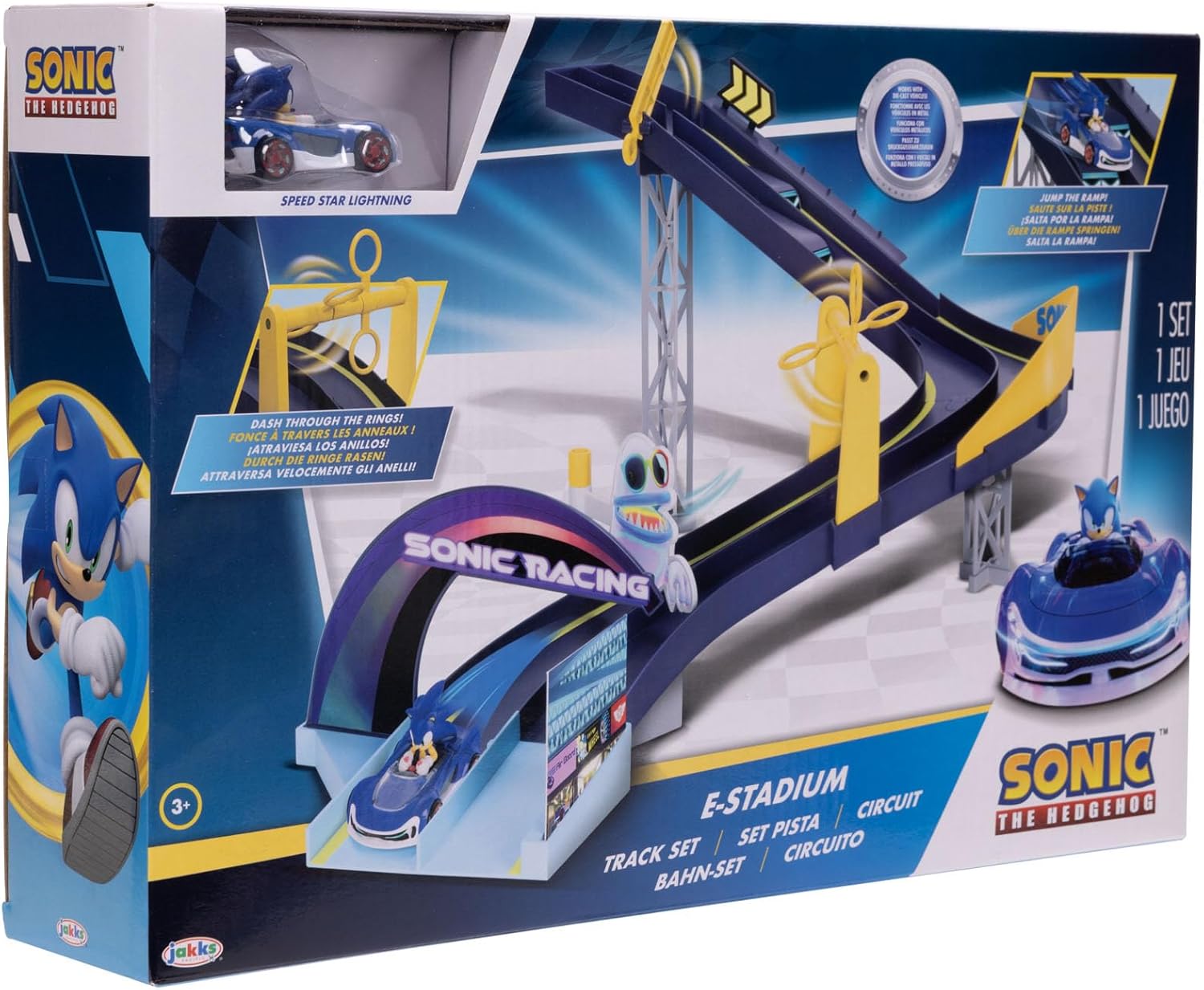 Sonic The Hedgehog E-Stadium Track Set with 1:64 Die Cast Vehicle