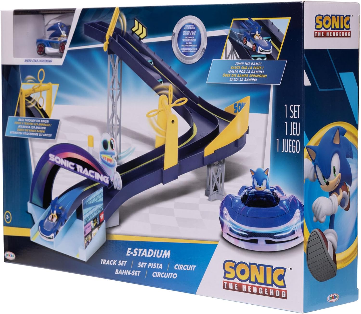 Sonic The Hedgehog E-Stadium Track Set with 1:64 Die Cast Vehicle