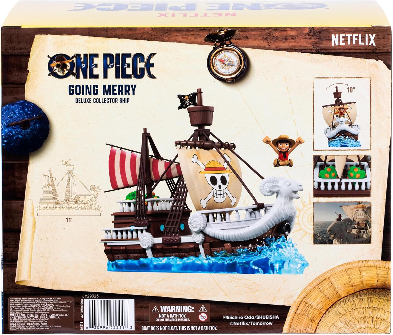 One Piece Going Merry Deluxe Collector Ship, 9,5" (24,13 cm), gedetailleerd ontwerp voor spelen en display, inclusief exclusief Luffy actiefiguur
