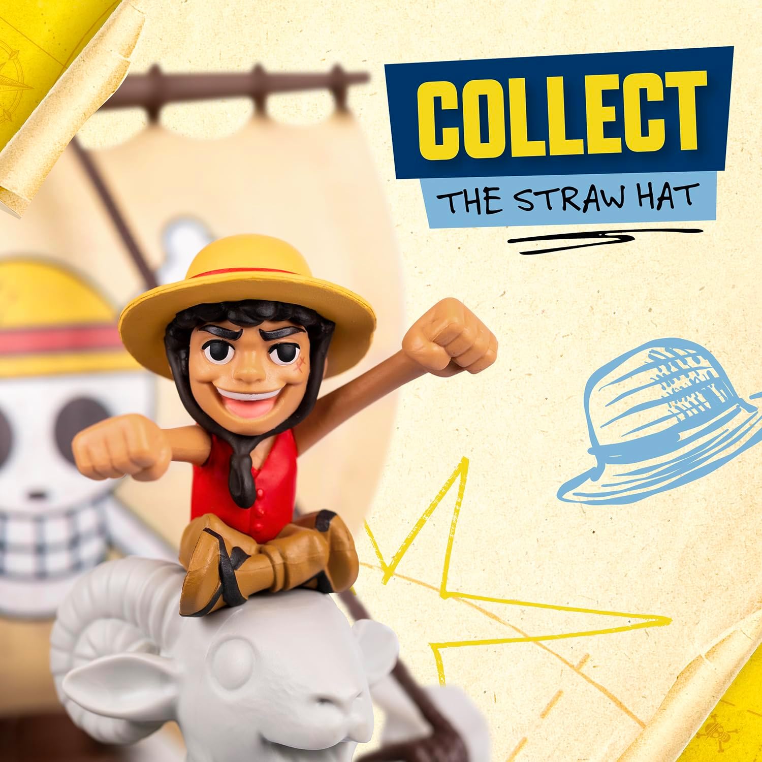 One Piece Going Merry Deluxe Collector Ship, 9,5" (24,13 cm), gedetailleerd ontwerp voor spelen en display, inclusief exclusief Luffy actiefiguur