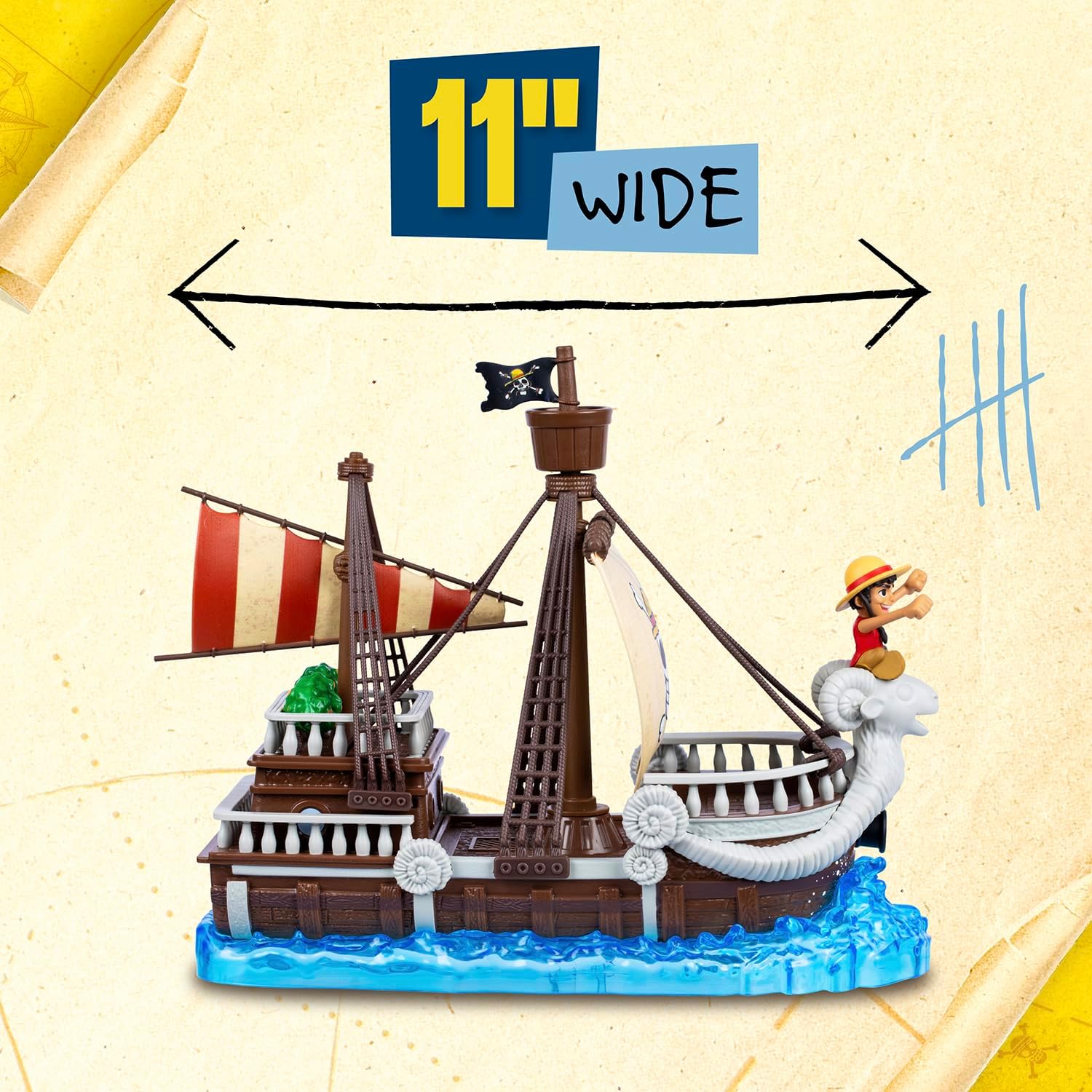 One Piece Going Merry Deluxe Collector Ship, 9,5" (24,13 cm), gedetailleerd ontwerp voor spelen en display, inclusief exclusief Luffy actiefiguur