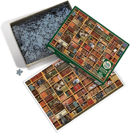 Cobble Hill 1000 Piece Puzzle - The Cat Library - Sample Poster Included