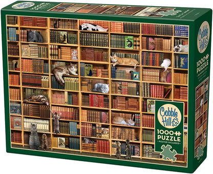 Cobble Hill 1000 Piece Puzzle - The Cat Library - Sample Poster Included