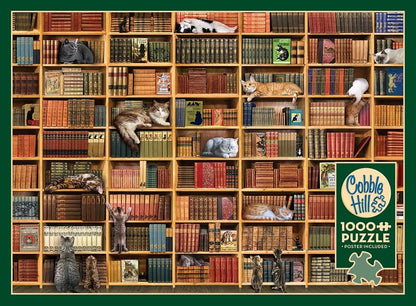 Cobble Hill 1000 Piece Puzzle - The Cat Library - Sample Poster Included