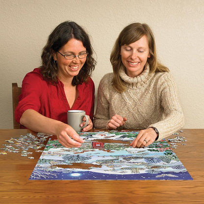 Cobble Hill 1000 Piece Puzzle Village on a Winter Night-Sample Poster Included