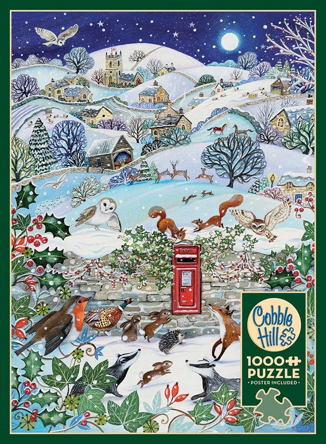 Cobble Hill 1000 Piece Puzzle Village on a Winter Night-Sample Poster Included