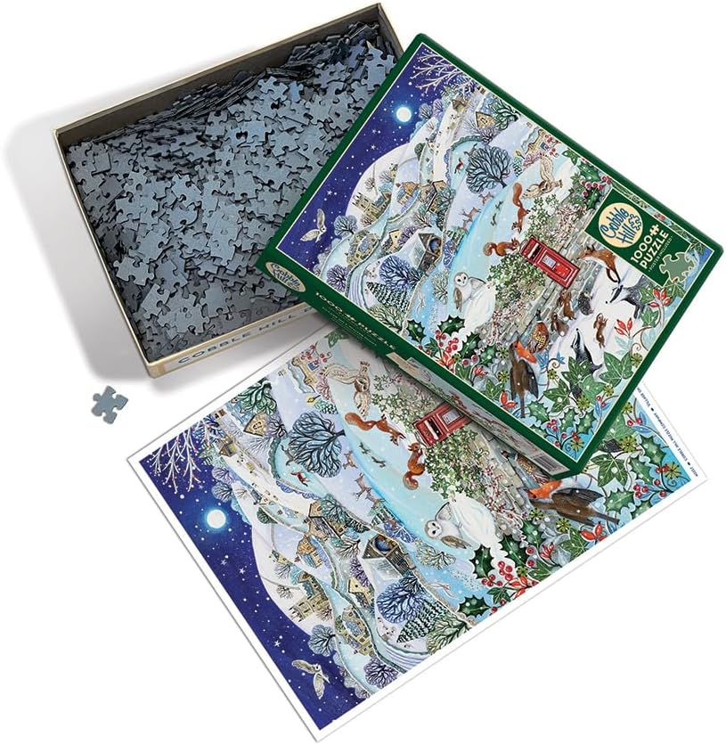 Cobble Hill 1000 Piece Puzzle Village on a Winter Night-Sample Poster Included